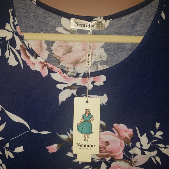 NWT Nemidor Dark Blue Floral Maxi Dress Size 20 - Picture 3 of 10